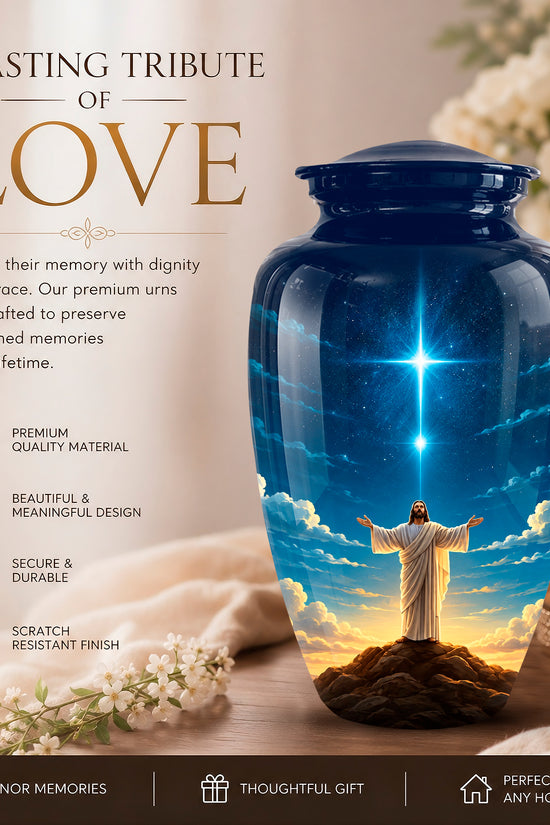 Personalized Jesus Night Light Urn - Spiritual Aluminum Memorial Keepsake
