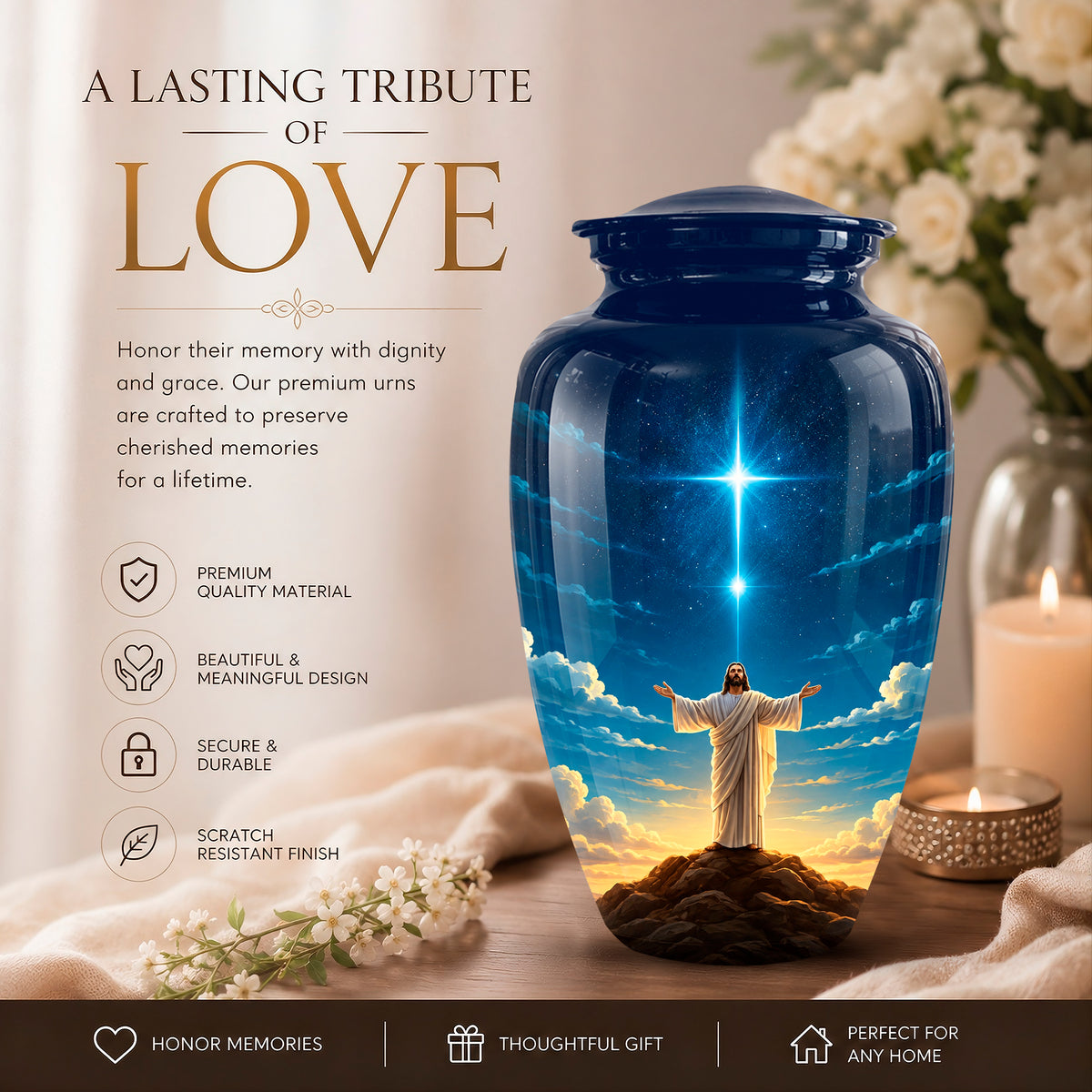 Personalized Jesus Night Light Urn - Spiritual Aluminum Memorial Keepsake