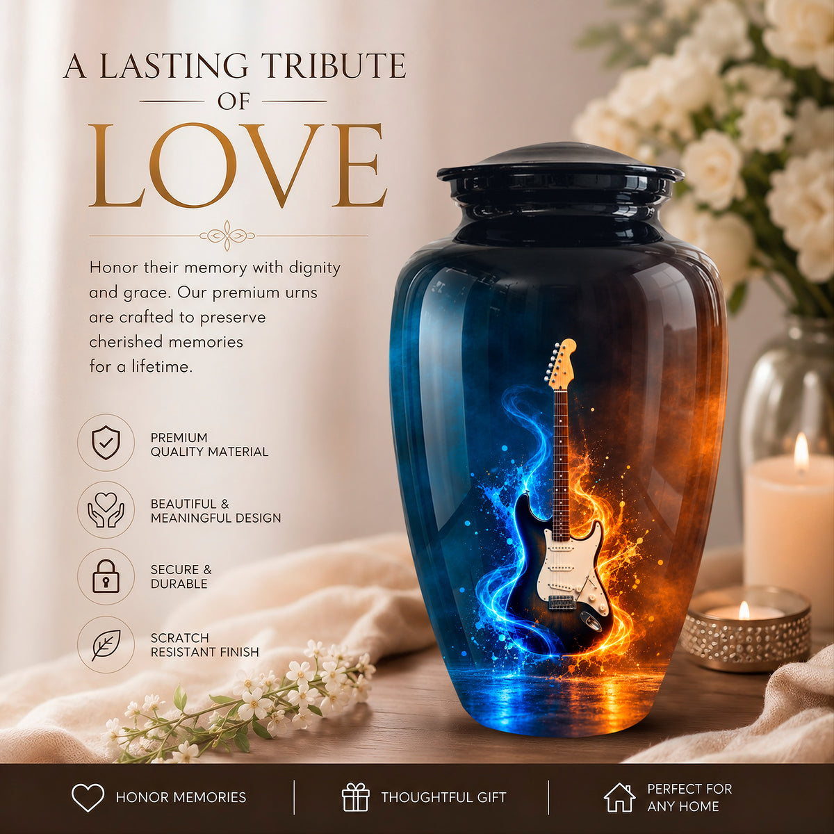 Surreal Guitar in a Glass Jar – Artistic Music-Inspired Artwork Urns For Ashes
