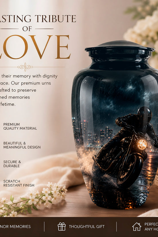 Personalized Biker Cremation Urn – Motorcycle Rider Memorial Tribute