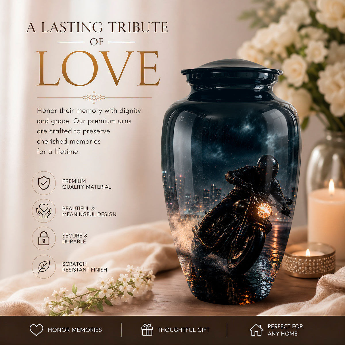 Personalized Biker Cremation Urn – Motorcycle Rider Memorial Tribute