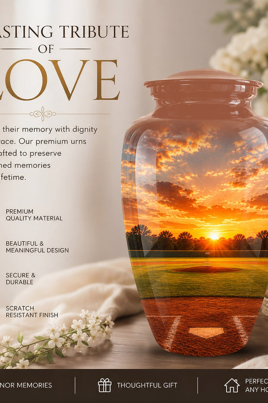 Beautiful Sunset Baseball Ground Scenic Urn - Custom Aluminum Urn For Athletes