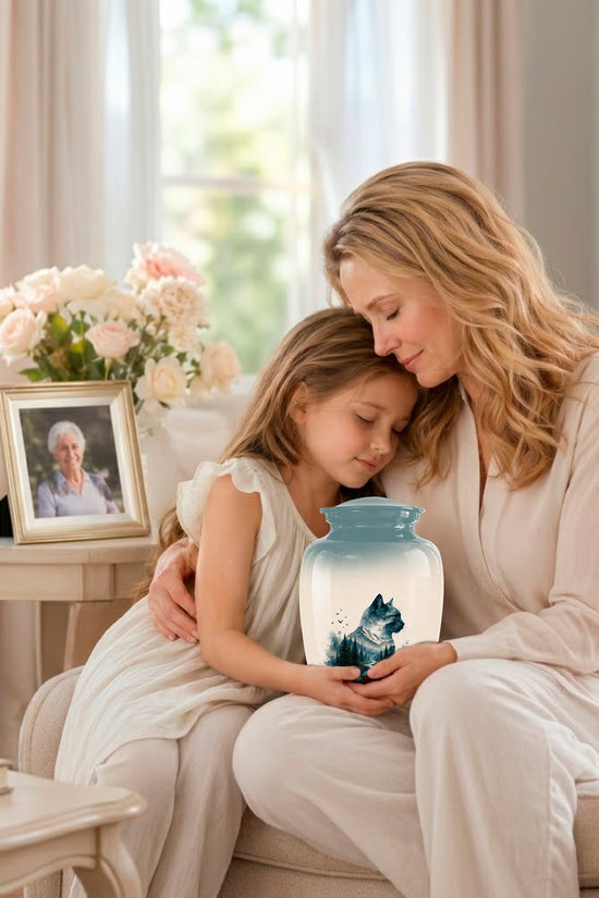 Artistic Mountain Cat Cremation Urn – Aluminum Pet Memorial For Ashes