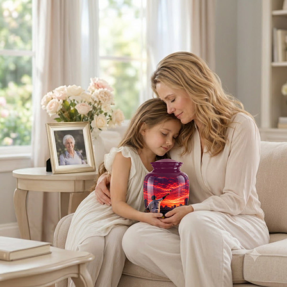 Personalized Sunset Stadium Baseball Cremation Urn For Pitcher's Ashes