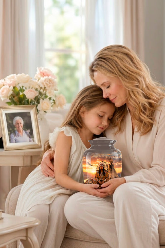 Personalized Native American Sunset Aluminum Cremation Urn For Human Ashes
