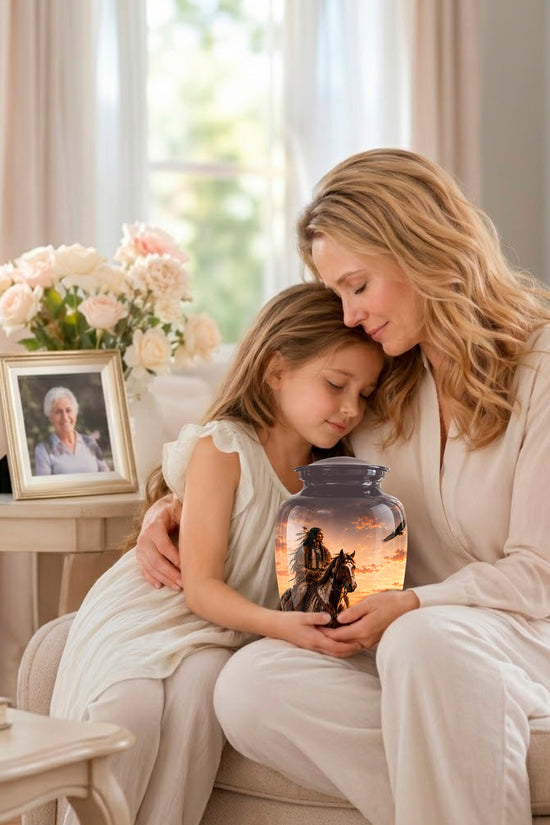 Personalized Native American Horse Rider Aluminum Cremation Ashes Urn