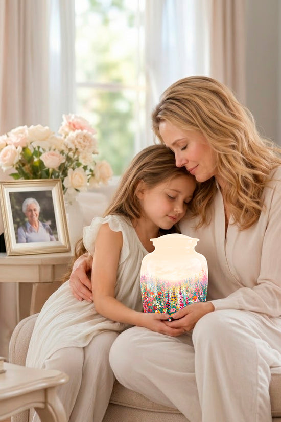 Beautiful Flowers Cremation Urn For Ashes - Aluminum Floral Garden Keepsake