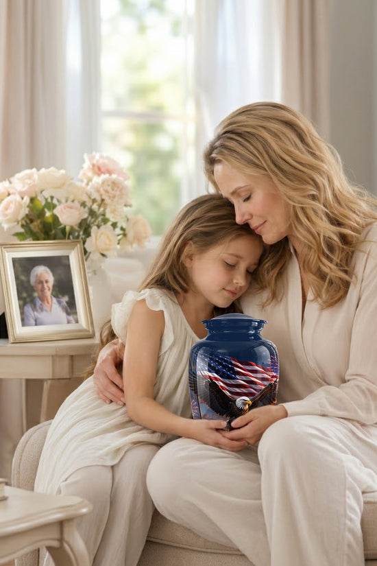 Patriotic Eagle & USA Flag Themed Urn - Aluminum Memorial Urns For Veterans