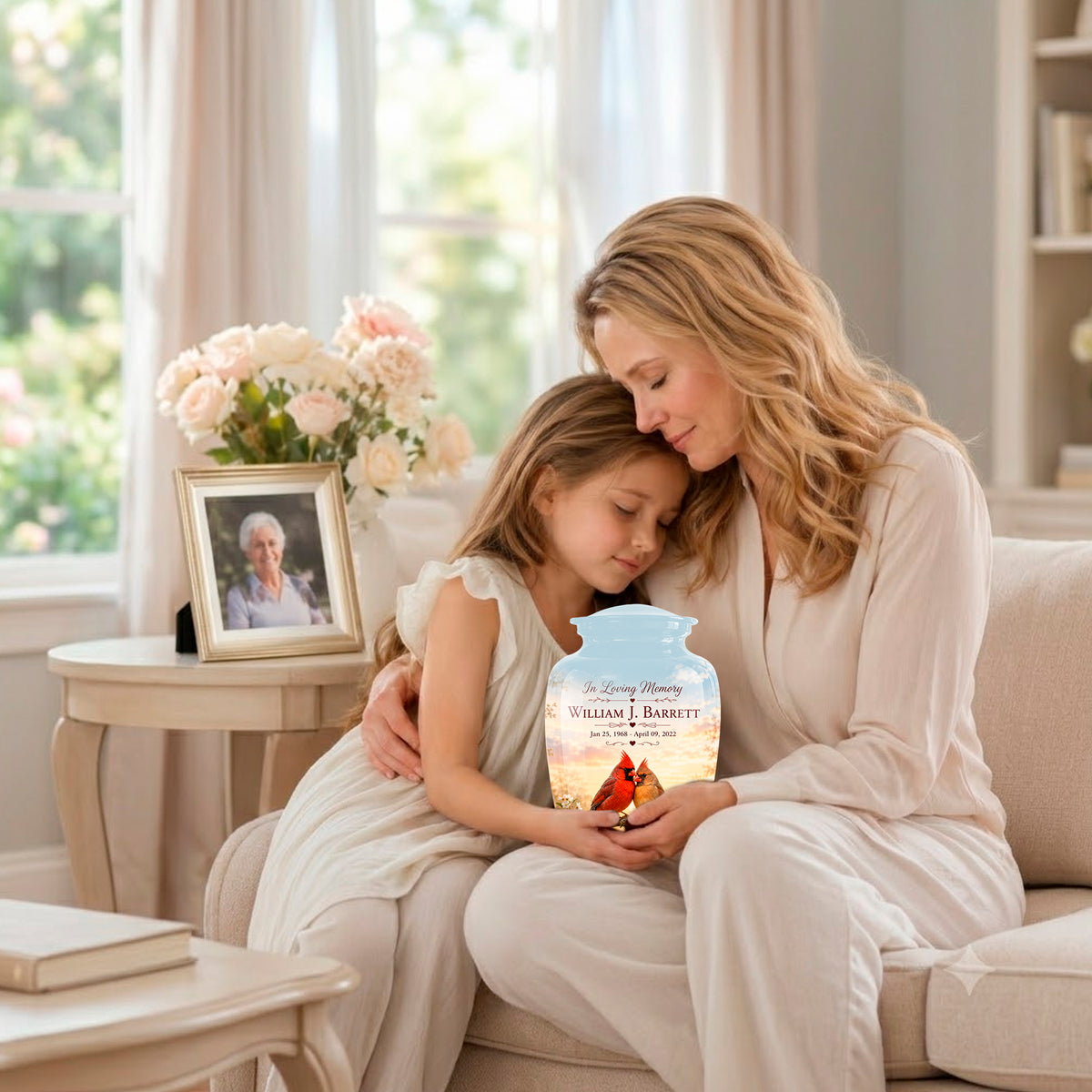 Cardinal Bird Pair Themed Cremation Urn - Bird Memorial Urn For Lovers