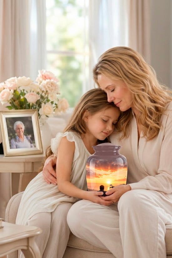 Peaceful Sunset Motorcycle Cremation Urn – Handcrafted Tribute to Biker Ashes