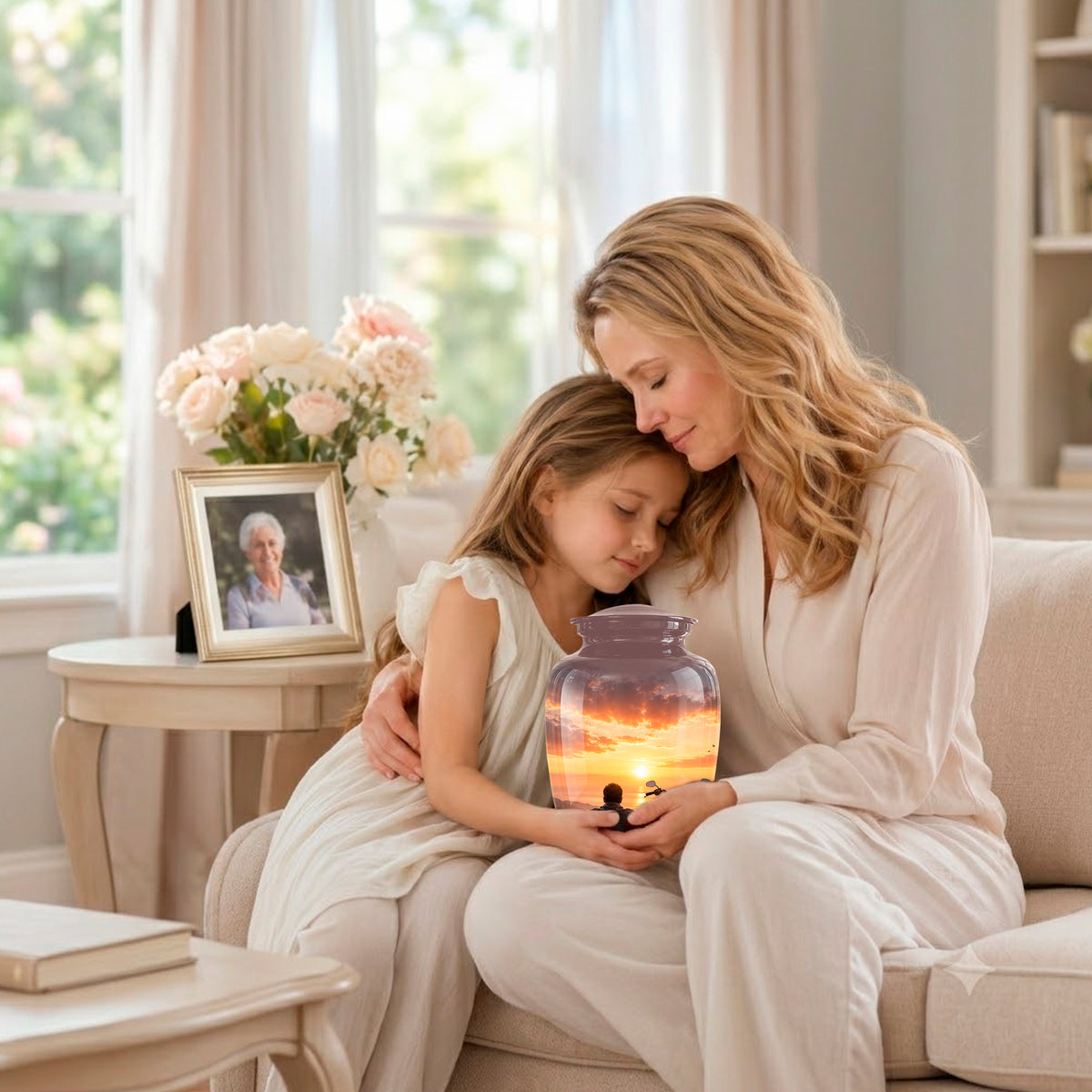 Peaceful Sunset Motorcycle Cremation Urn – Handcrafted Tribute to Biker Ashes