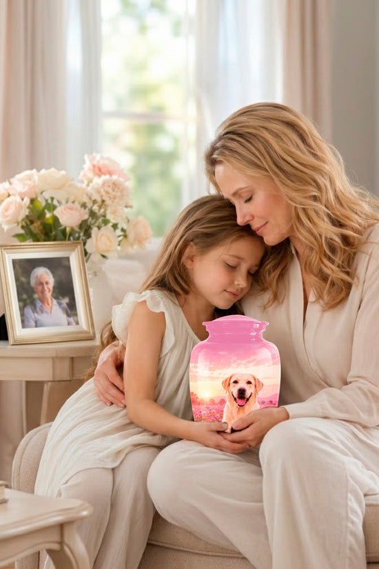 Personalized Golden Retriever Memorial Urn – Custom Pink Photo Keepsake