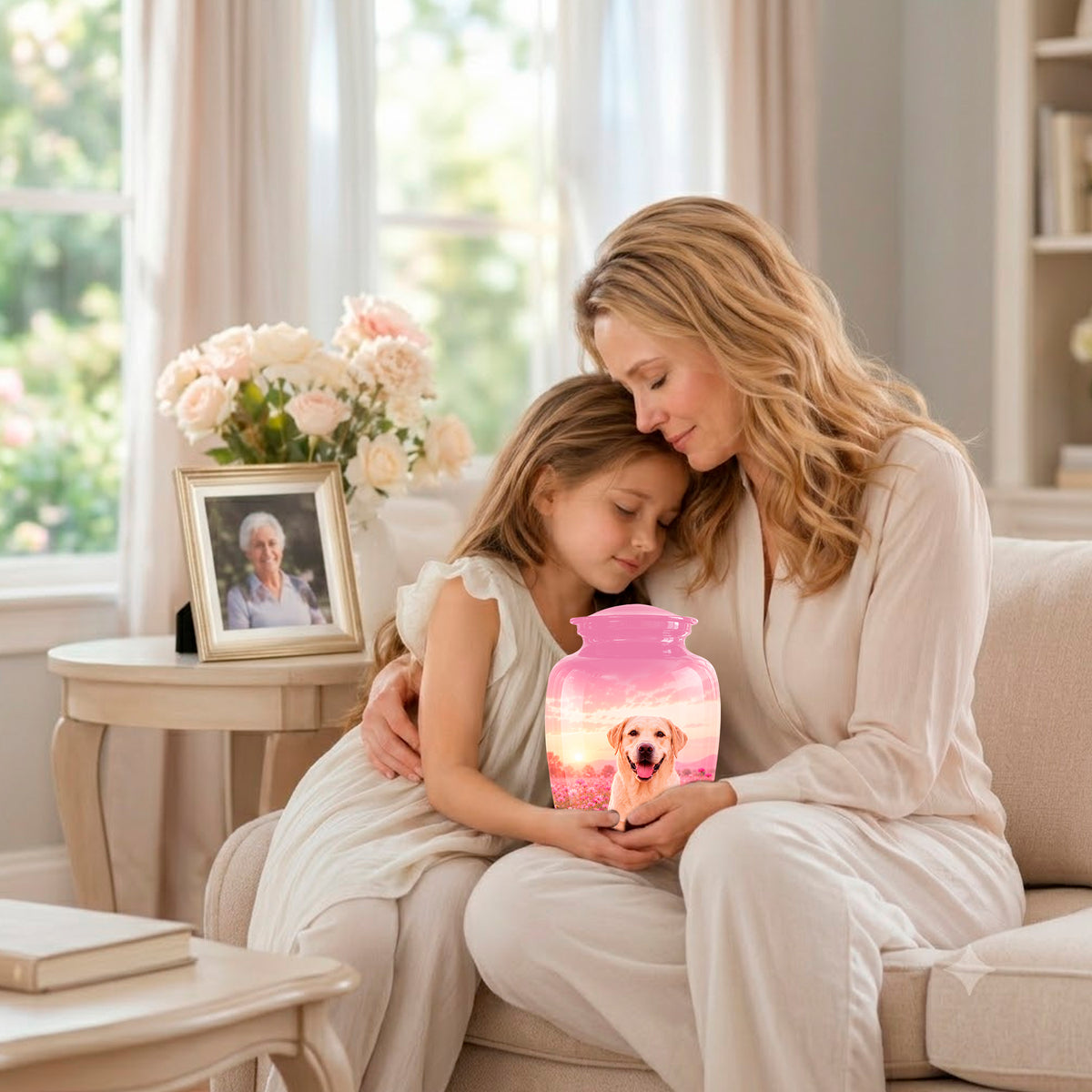 Personalized Golden Retriever Memorial Urn – Custom Pink Photo Keepsake