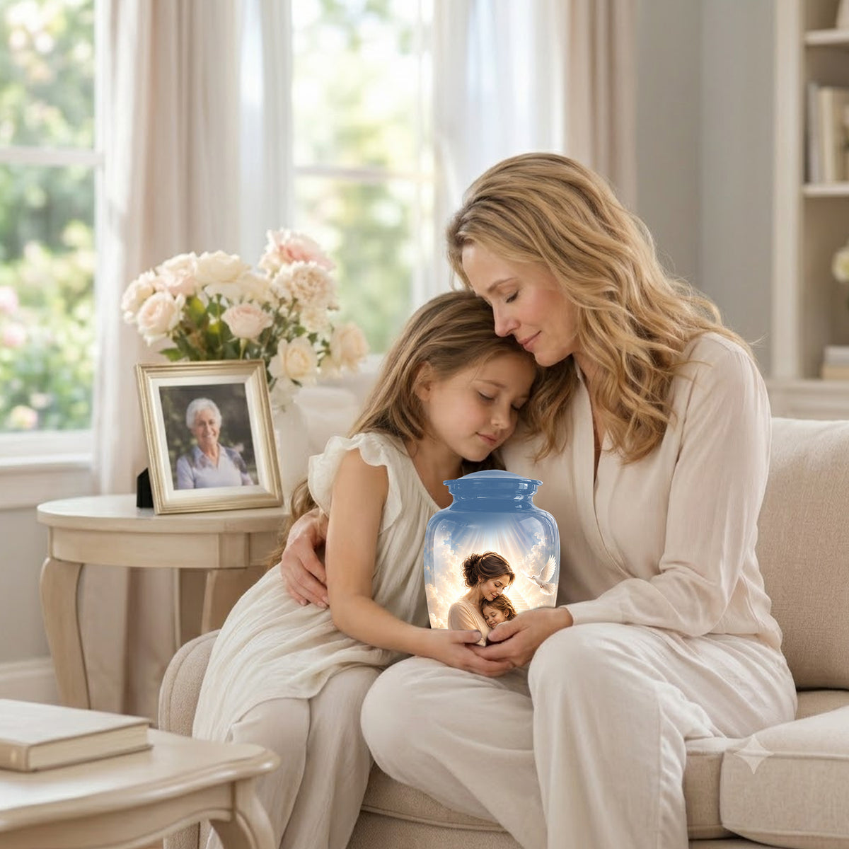 Heavenly Mom With Daughter Urn - Beautifully Customized Urns For Women