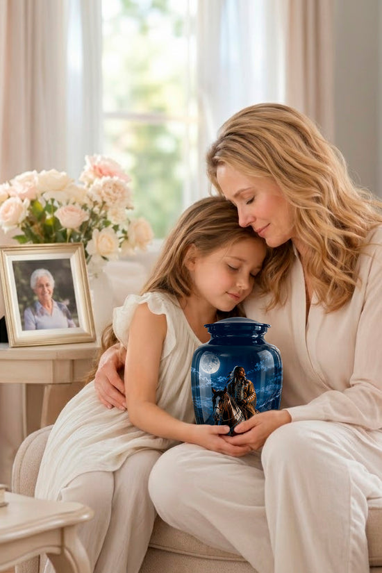 Native American Horse Urn for Adult Ashes – 10" Blue Forest Urns For Ashes