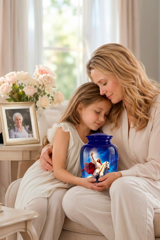 Divine Jesus & Horse Galaxy Aluminum Urn for Spiritual Human Ashes