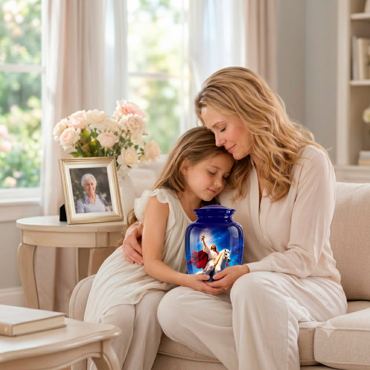 Divine Jesus & Horse Galaxy Aluminum Urn for Spiritual Human Ashes