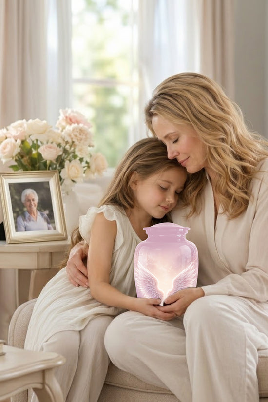 Pink Angle Wings Cremation Urn - Personalized Aluminum Funeral Urns For Mom