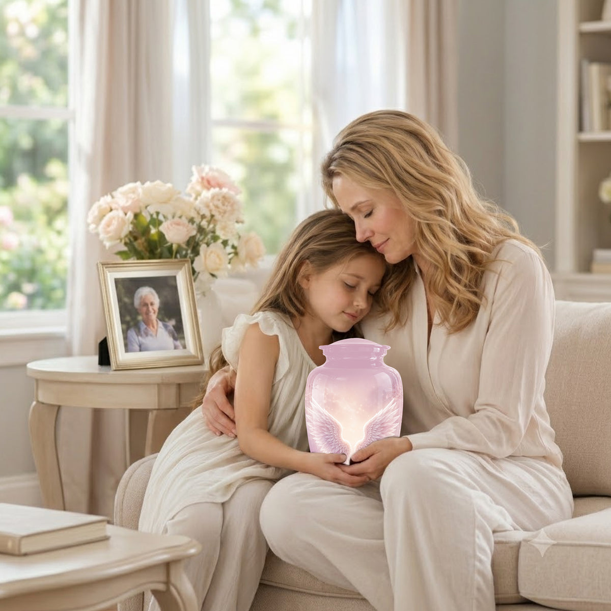 Pink Angle Wings Cremation Urn - Personalized Aluminum Funeral Urns For Mom