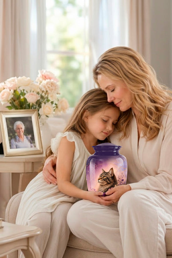 Floral Cat Memorial Urn – Personalized Purple Aluminum Ashes Urn For Ashes