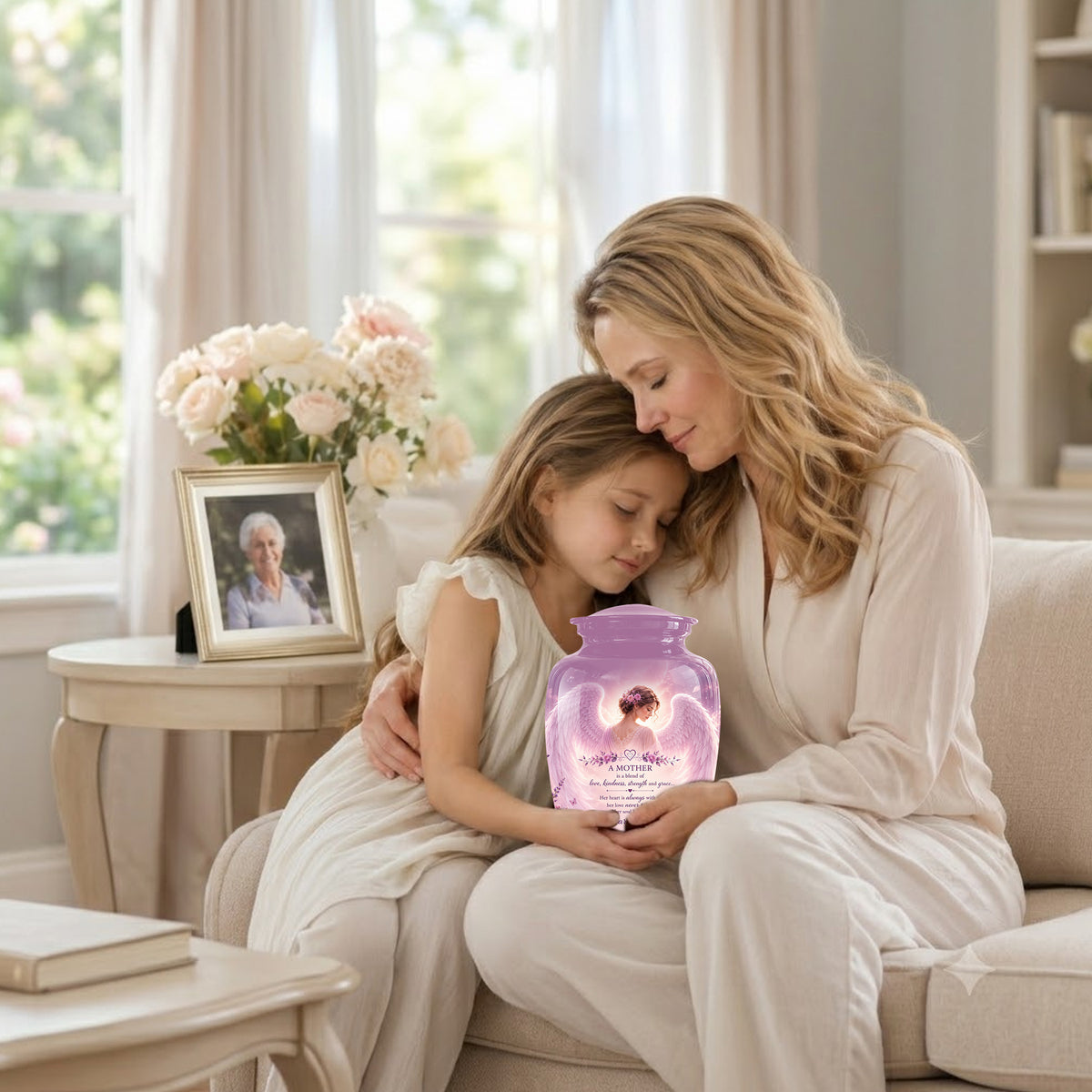 Pink Angel Mom Wings Cremation Urn - Custom Quotes Funeral Urns For Mom