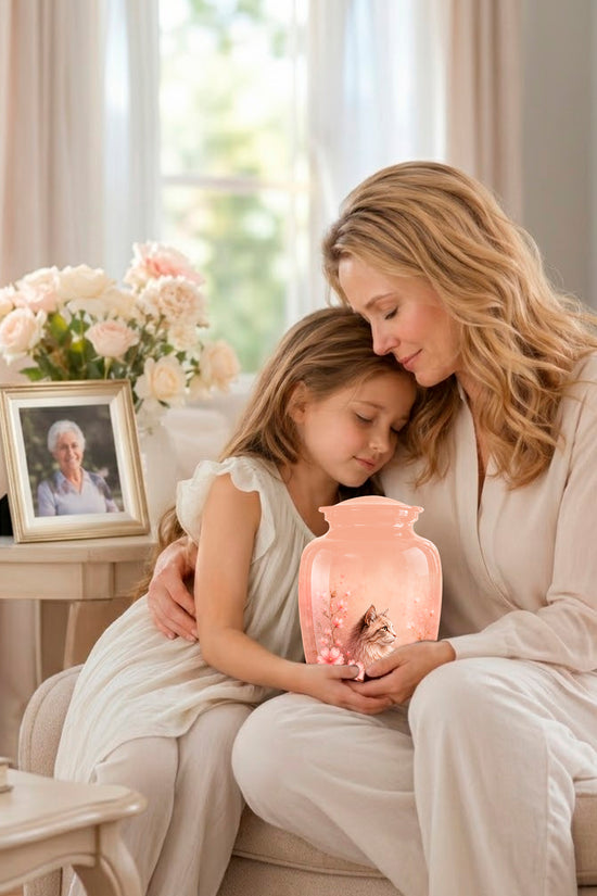 Personalized Pink Floral Cat Cremation Urn – Aluminum Pet Keepsake Urn