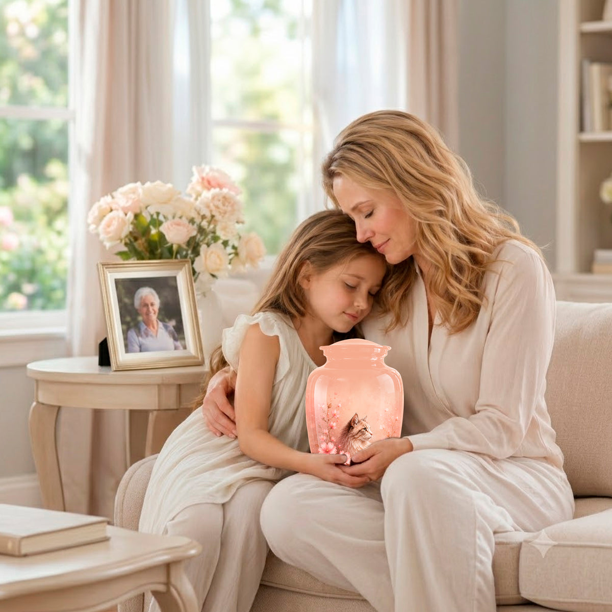 Personalized Pink Floral Cat Cremation Urn – Aluminum Pet Keepsake Urn
