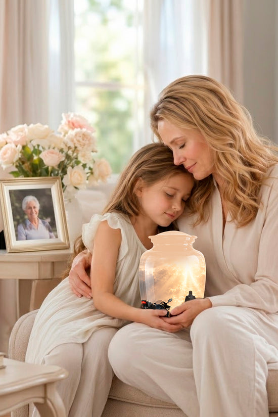 Heavenly Stairs & Rider Urn - Motorbike Cremation Urns For Biker Ashes