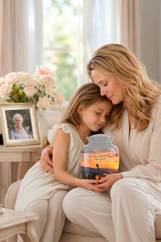 Guitar Quotes Cremation Urn For Ashes - Sunset Landscape Ashes Container