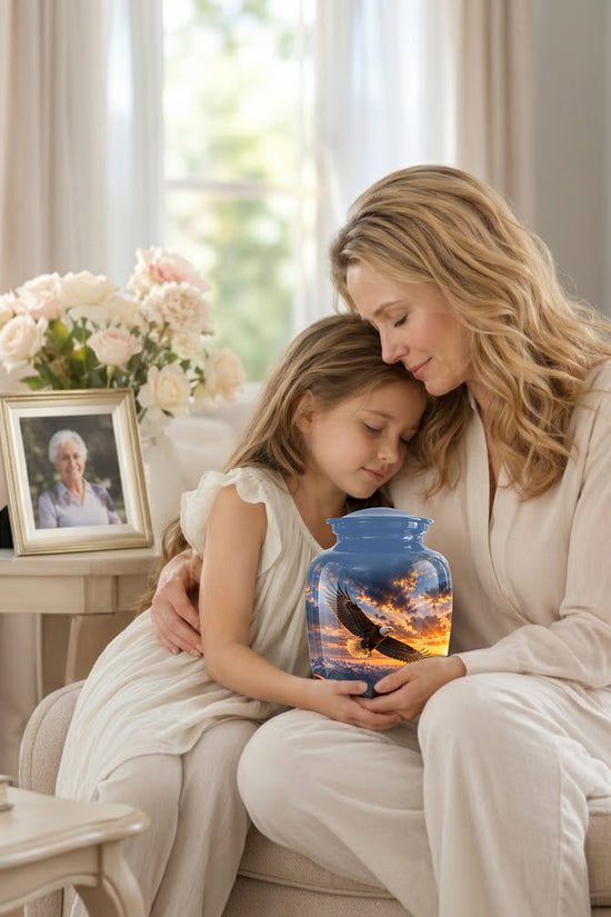Sunset Eagle Funeral Urn - Blue Custom Aluminum Urns For Human Ashes