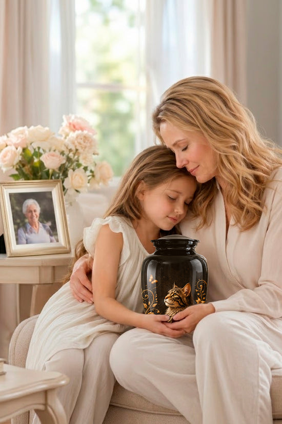 Custom Floral Cat Urn – Elegant Memorial Urn for a Cherished Pet Ashes