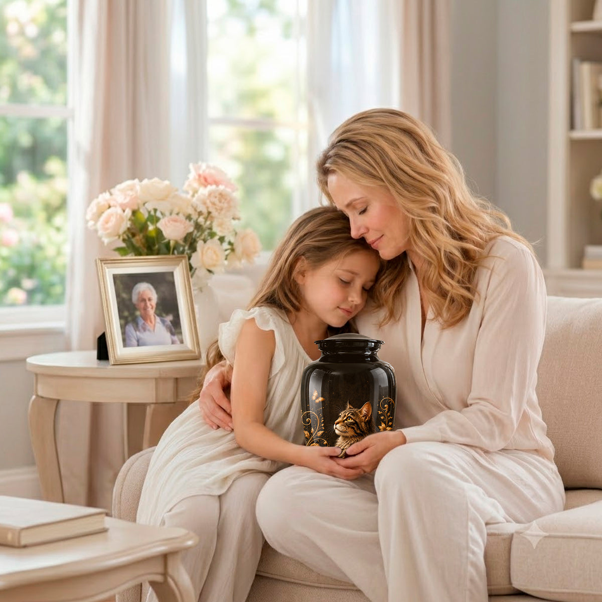 Custom Floral Cat Urn – Elegant Memorial Urn for a Cherished Pet Ashes