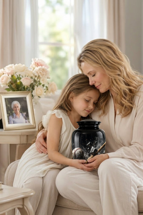 Baseball Bat Shattering Stone Urn - Custom Black Funeral Urns For Ashes