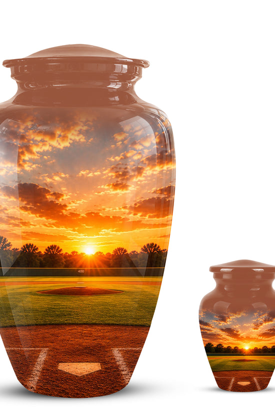 Beautiful Sunset Baseball Ground Scenic Urn - Custom Aluminum Urn For Athletes