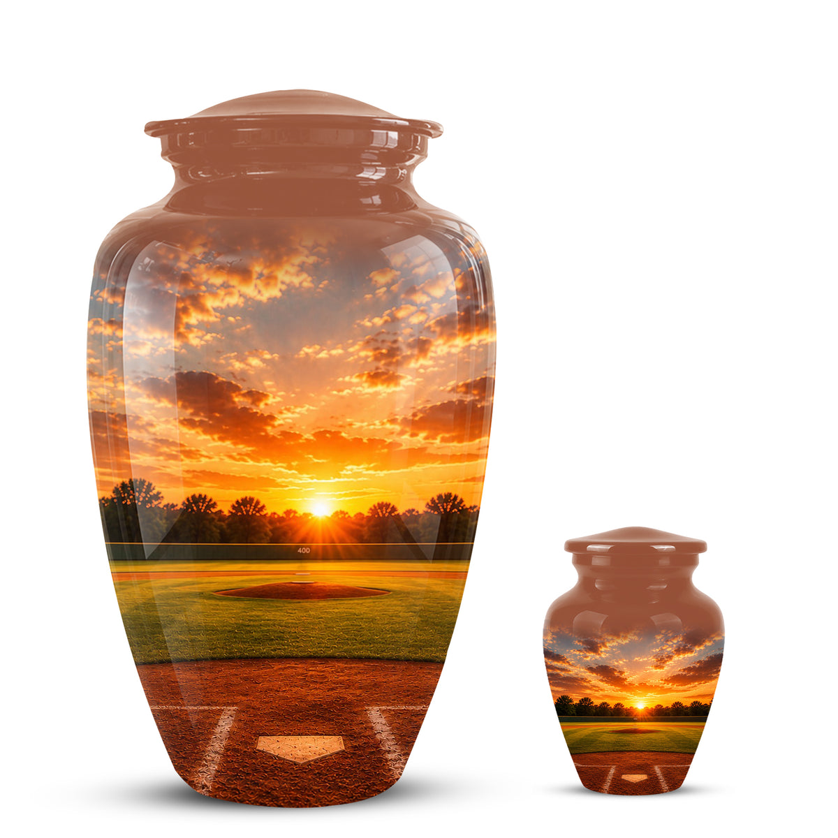 Beautiful Sunset Baseball Ground Scenic Urn - Custom Aluminum Urn For Athletes