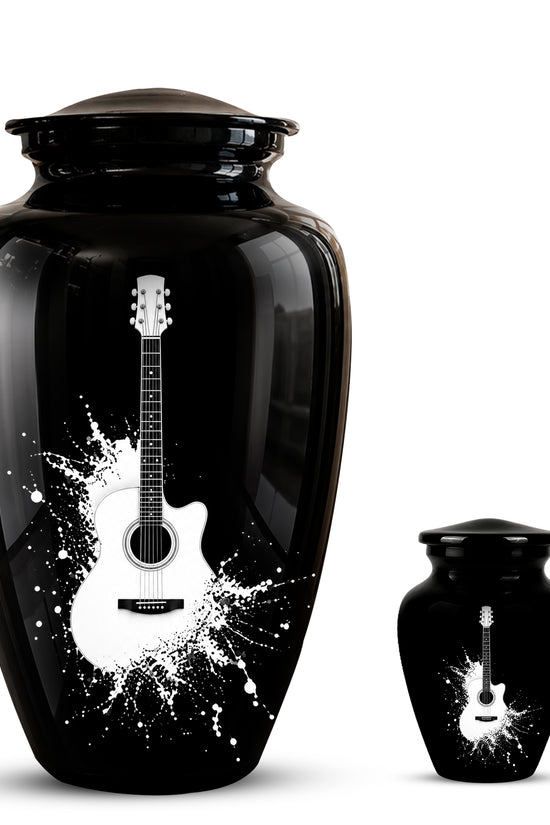 White Guitar Cremation Urn - Artistic Black Memorial Urns For Musicians