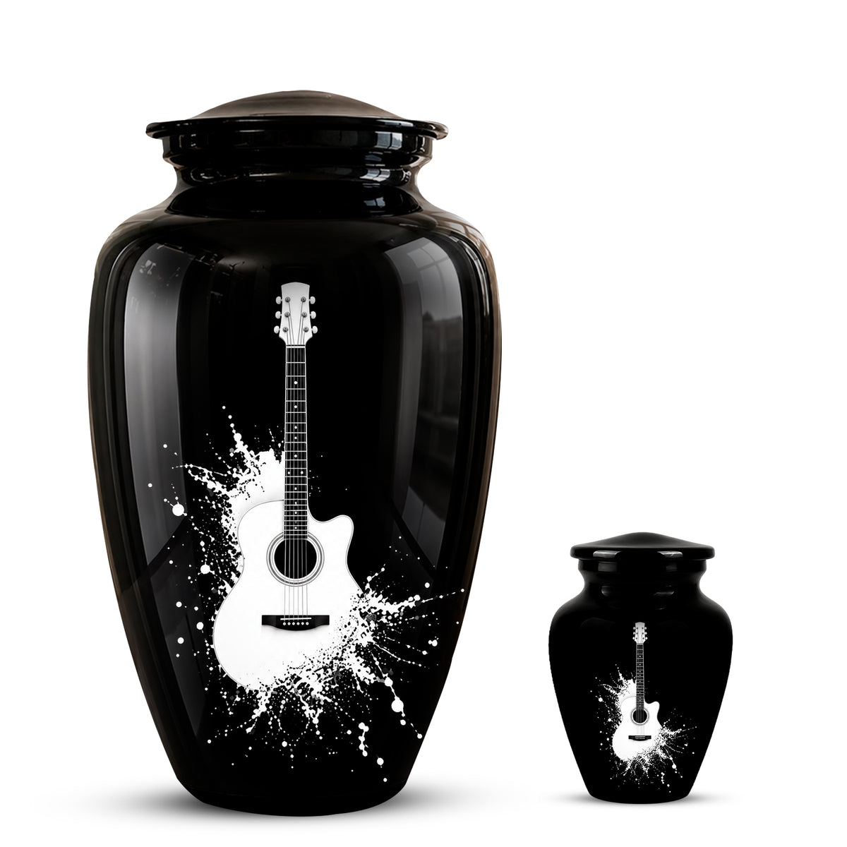 White Guitar Cremation Urn - Artistic Black Memorial Urns For Musicians