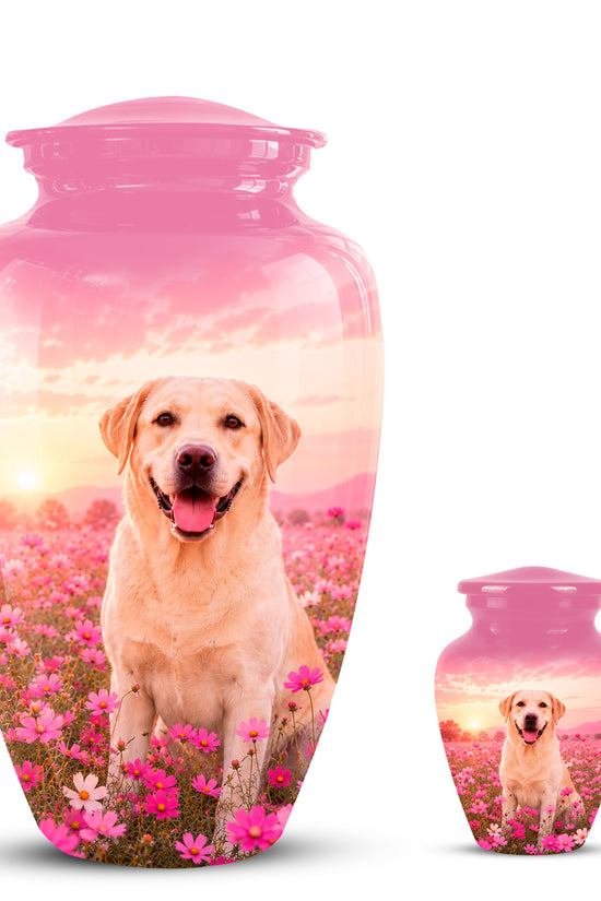 Personalized Golden Retriever Memorial Urn – Custom Pink Photo Keepsake