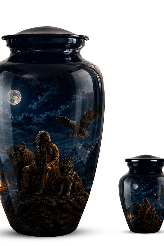 Personalized Native American Urn For Ashes With Tribal Memorial Artwork