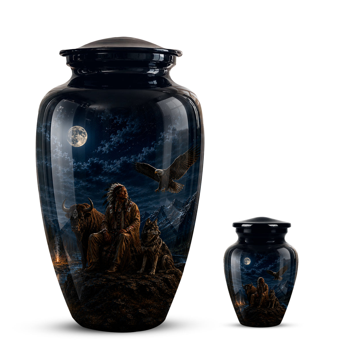 Personalized Native American Urn For Ashes With Tribal Memorial Artwork