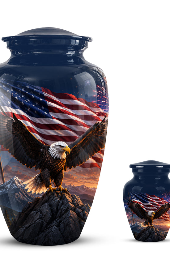 Patriotic Eagle & USA Flag Themed Urn - Aluminum Memorial Urns For Veterans