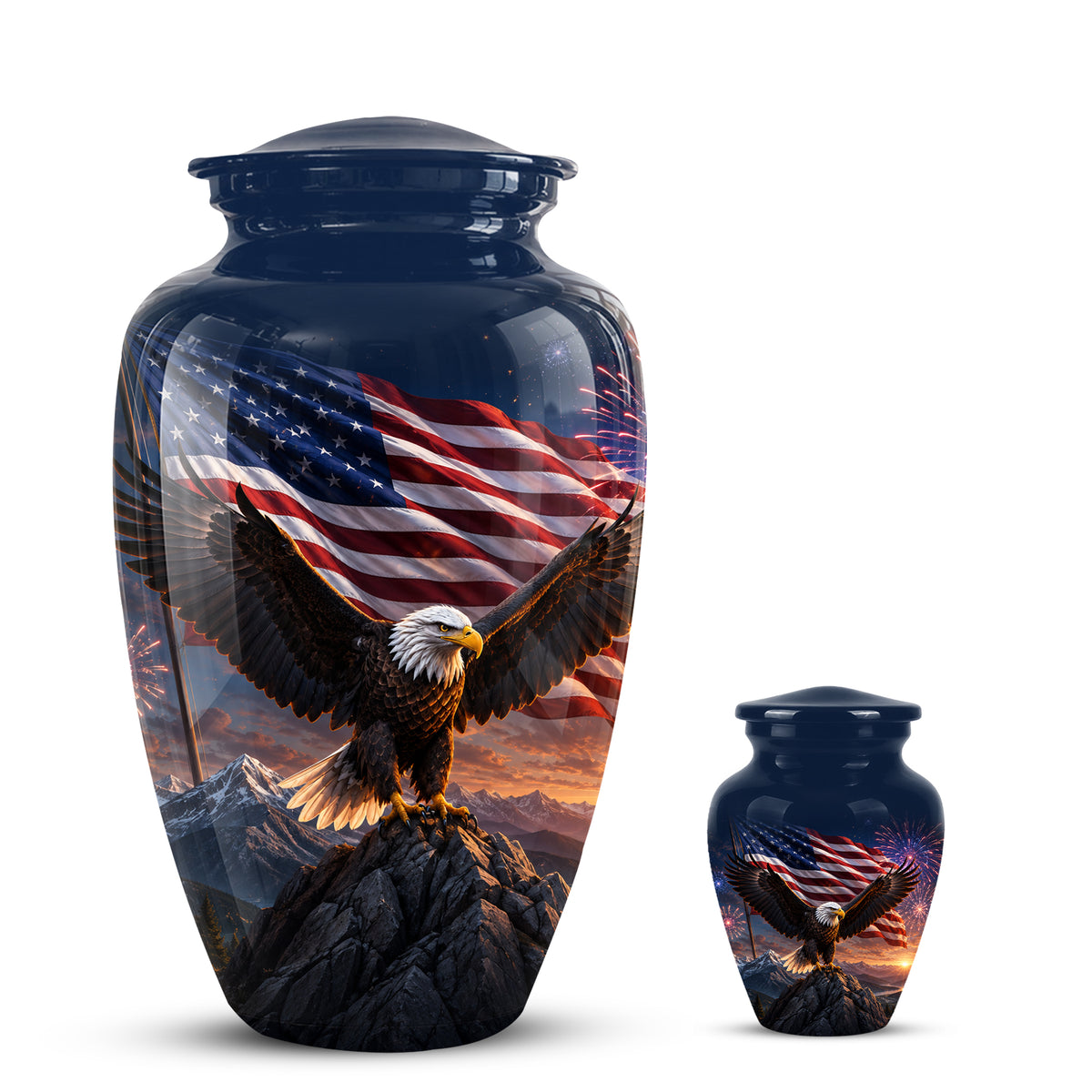 Patriotic Eagle & USA Flag Themed Urn - Aluminum Memorial Urns For Veterans