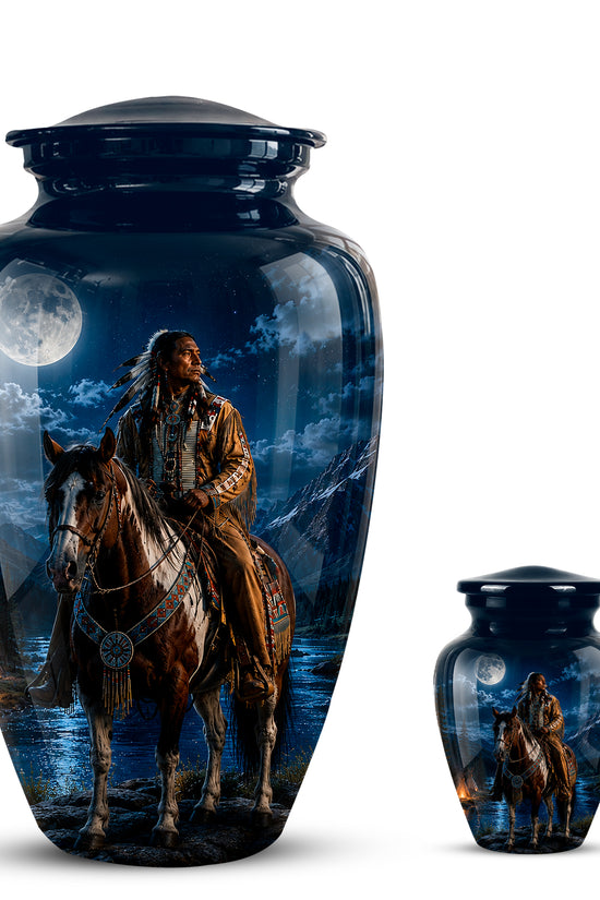 Native American Horse Urn for Adult Ashes – 10" Blue Forest Urns For Ashes