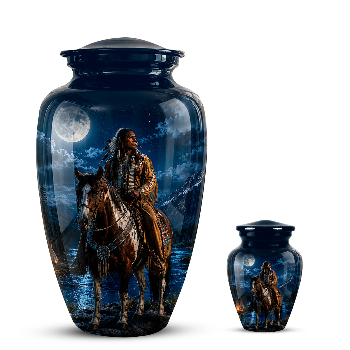 Native American Horse Urn for Adult Ashes – 10" Blue Forest Urns For Ashes