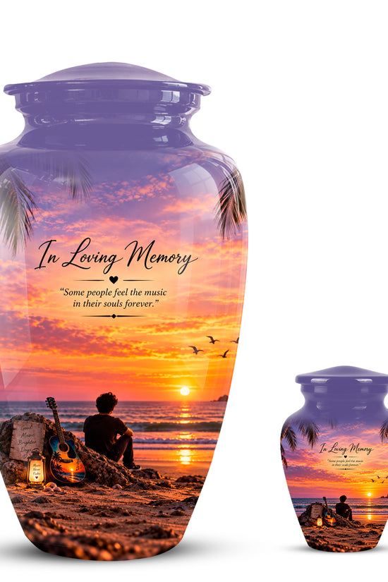 Guitar Sunset Memorial Urn - Custom Quotes & Ocean-Beach Urns For Ashes