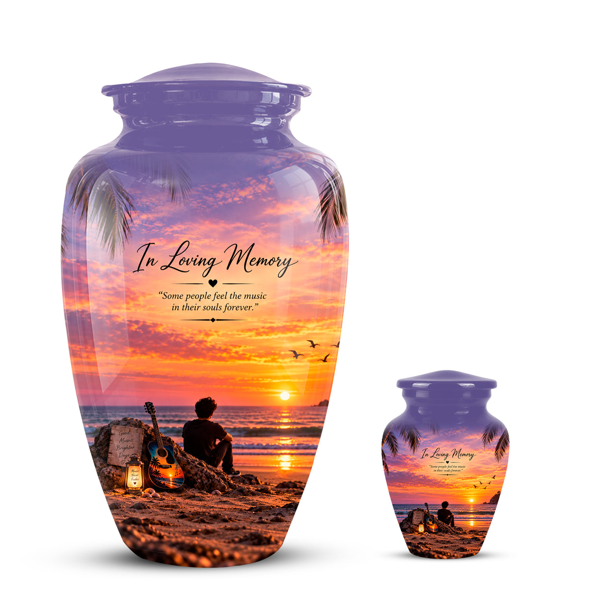 Guitar Sunset Memorial Urn - Custom Quotes & Ocean-Beach Urns For Ashes