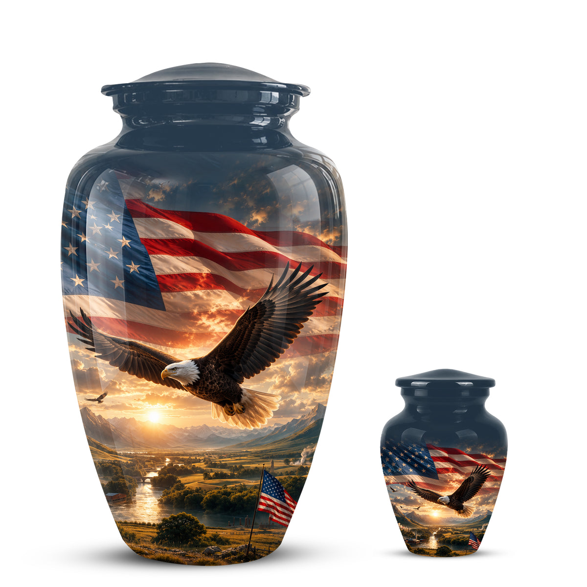 Personalized Flying Eagle Memorial Urn - Patriotic Aluminum Urns For Veterans