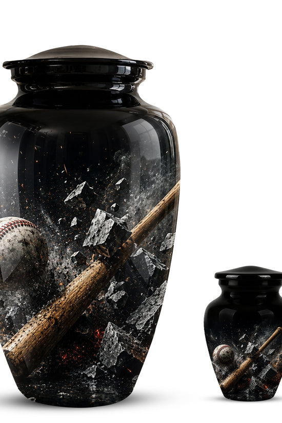 Baseball Bat Shattering Stone Urn - Custom Black Funeral Urns For Ashes