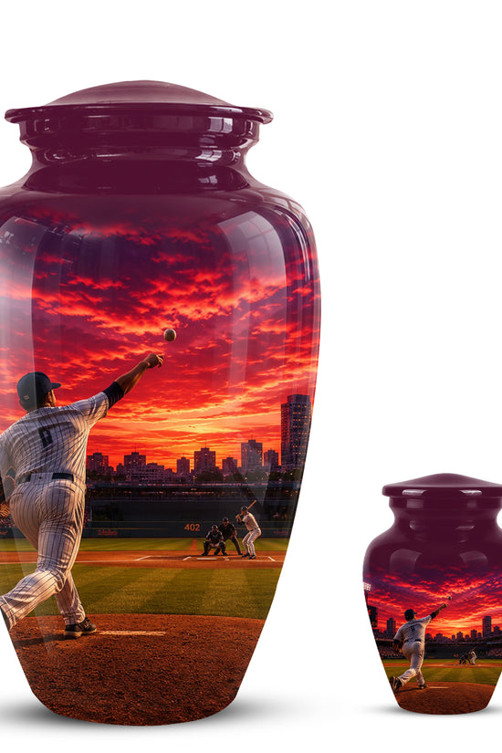 Personalized Sunset Stadium Baseball Cremation Urn For Pitcher's Ashes