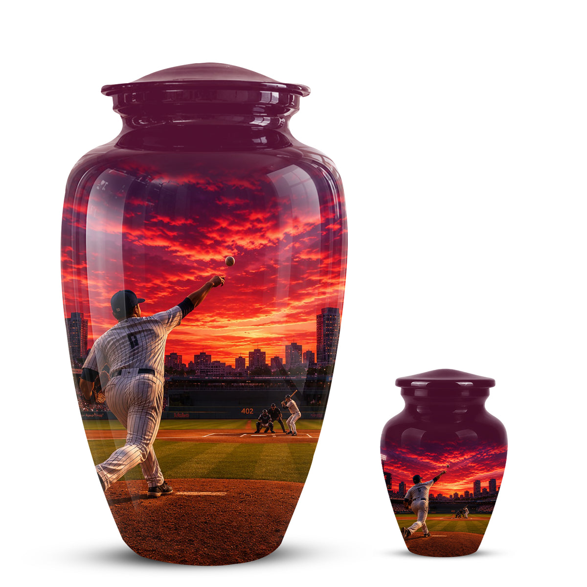 Personalized Sunset Stadium Baseball Cremation Urn For Pitcher's Ashes
